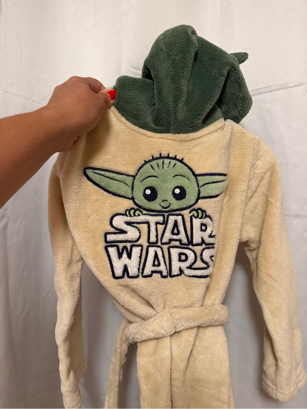 GAP Star Wars Baby Yoda Hooded Robe in Cream and Green